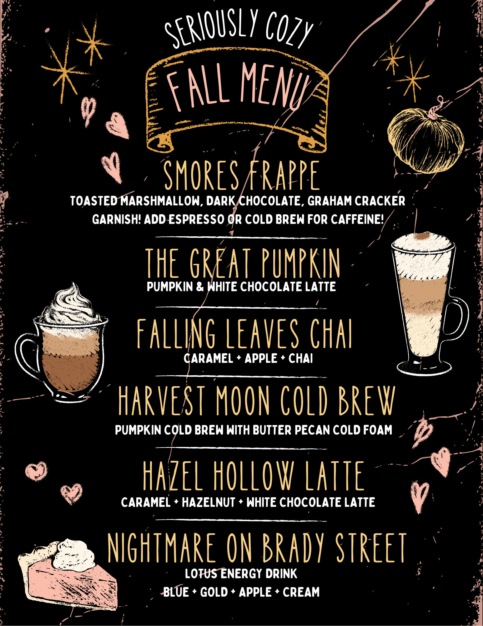 Black and White Chalkboard Seasonal Autumn Fall Pumpkin Menu Bread & Desserts