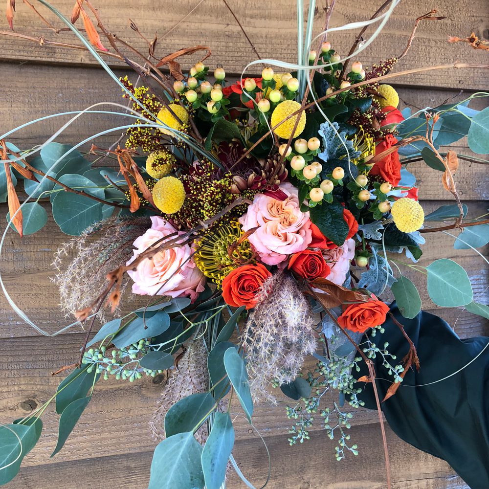 bouquet of fall-themed flowers