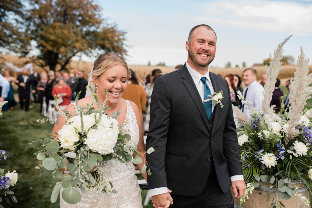 bride and groom walking together