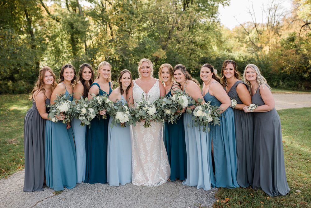 bride together with her bridesmaids